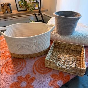 Woven Storage Basket Set - White and Tan